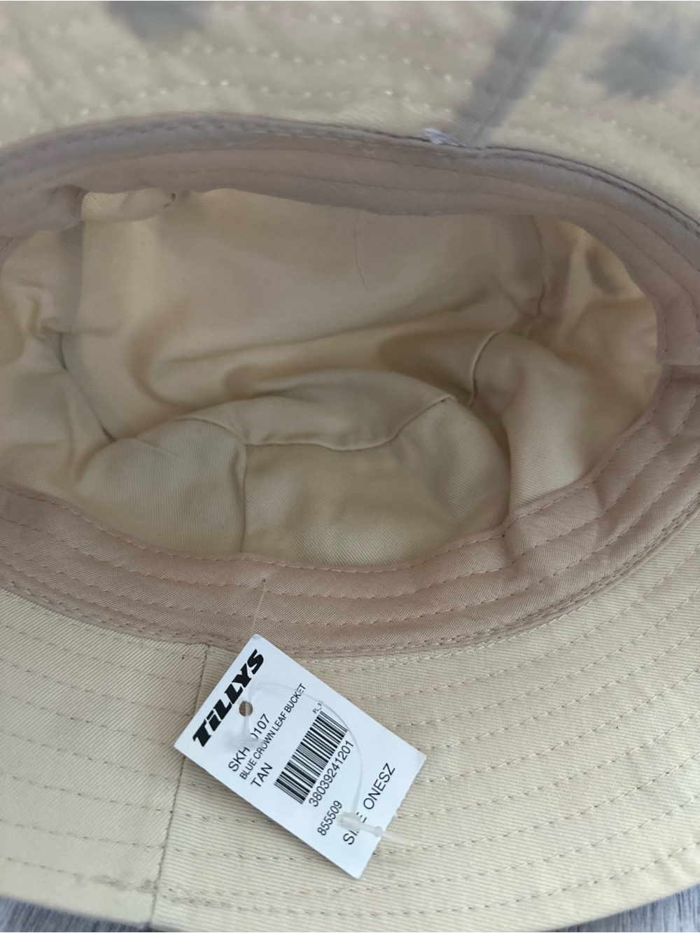 Tilly's Beige Bucket Hat with Green Leaf Embroidery - Picture 3 of 6